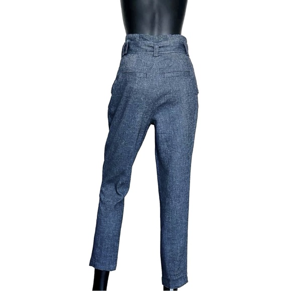 A.L.C. Pant High Waist Belt 0/2 Indigo Blue Chambray Italian Linen Tapered Ankle - Picture 13 of 15